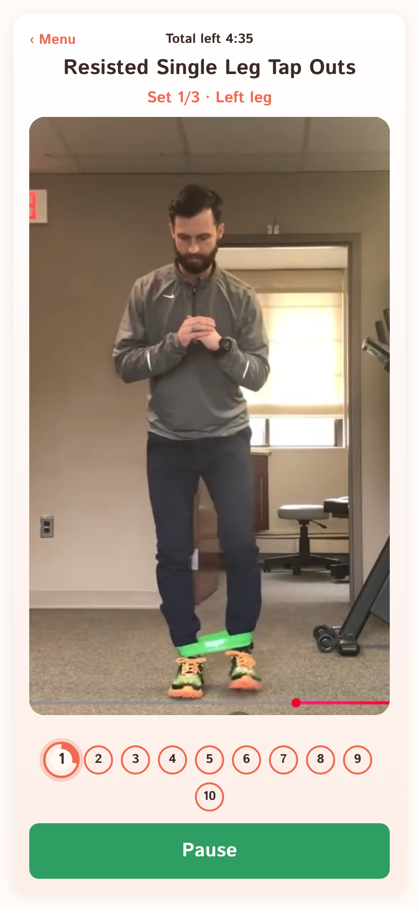 Guided follow-along exercise on the patient&rsquo;s phone
